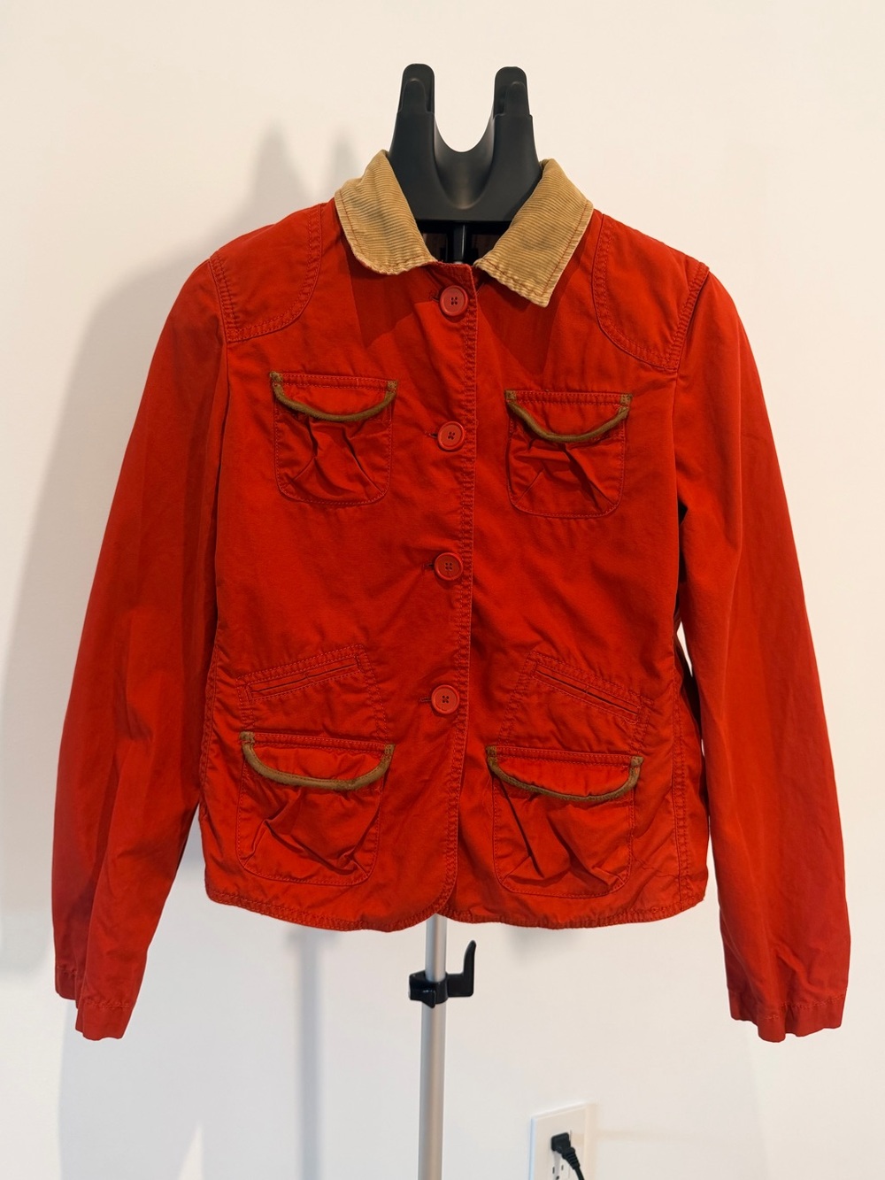 Vintage 2005 GAP Red Utility Jacket Corduroy Collar Women’s Size 10 Y2K